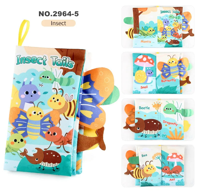 Baby Cloth Book Toys Cartoon Animals Tail  Educational Ringed Paper Cloth Book Toys Enlightenment Baby Toys 0-12 Months Gifts