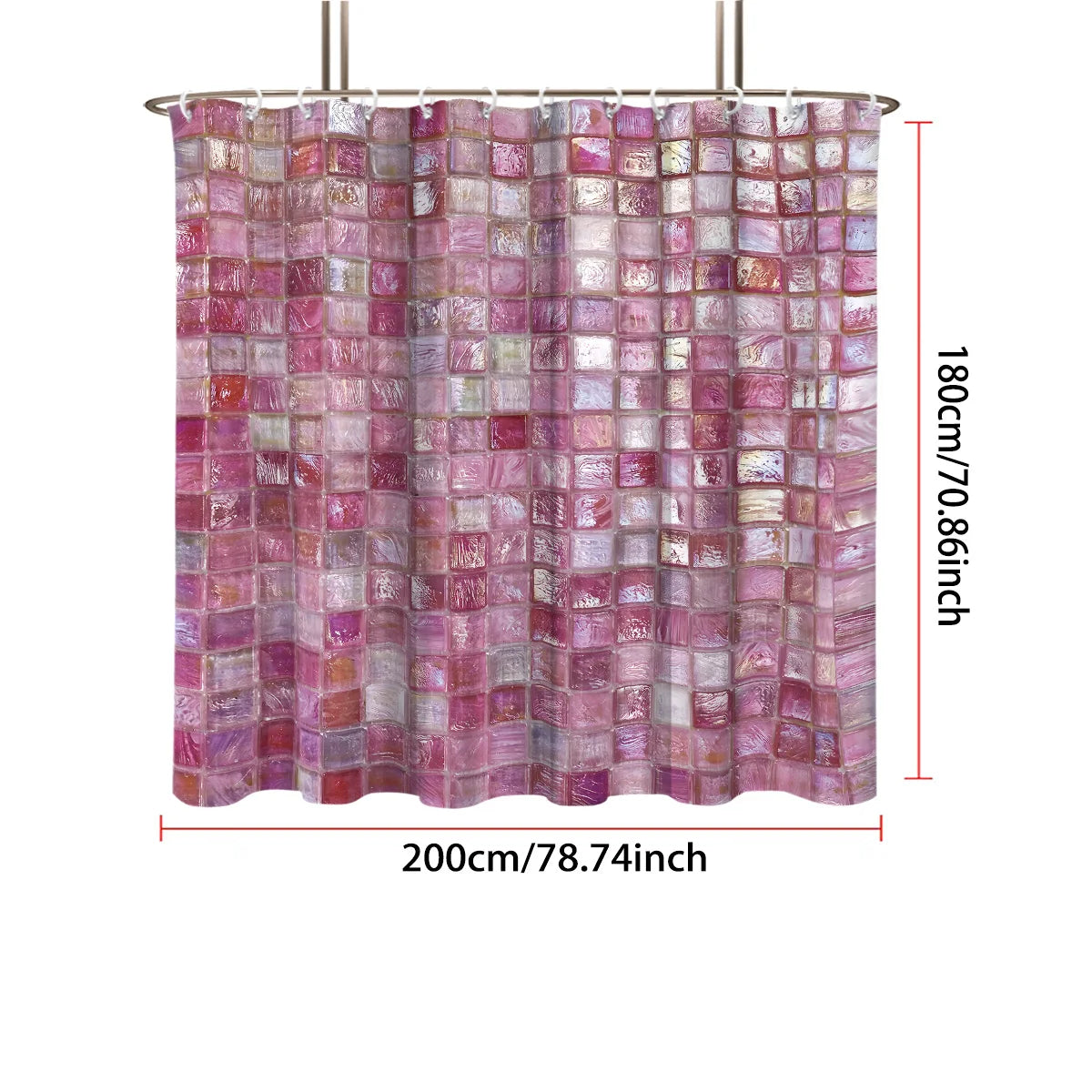 1pc pink ice block imitation simple printing waterproof partition privacy hanging curtain with 12 hooks, multiple sizes