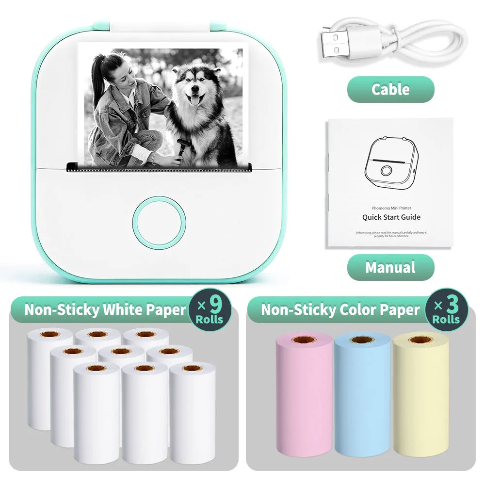 Mini Sticker Printer Phomemo T02 Thermal Portable Inkless Pocket Phone Printer Compatible with Android iOS Instantly Print Fun