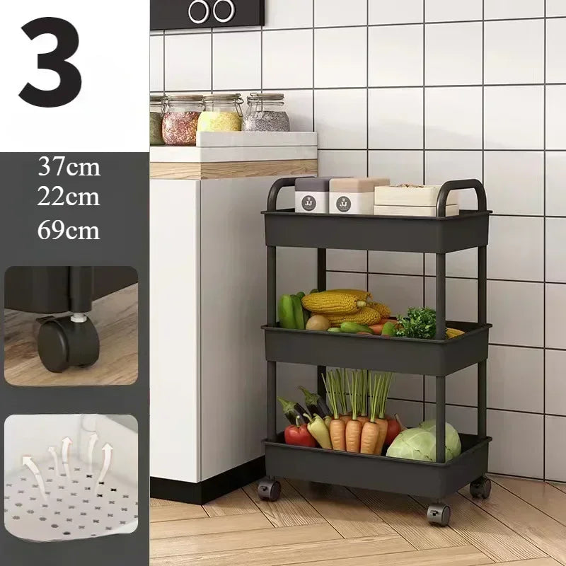 Household Multi-layer Small CartStorage Rack with Wheels To Floor Kitchen Bedroom Bathroom