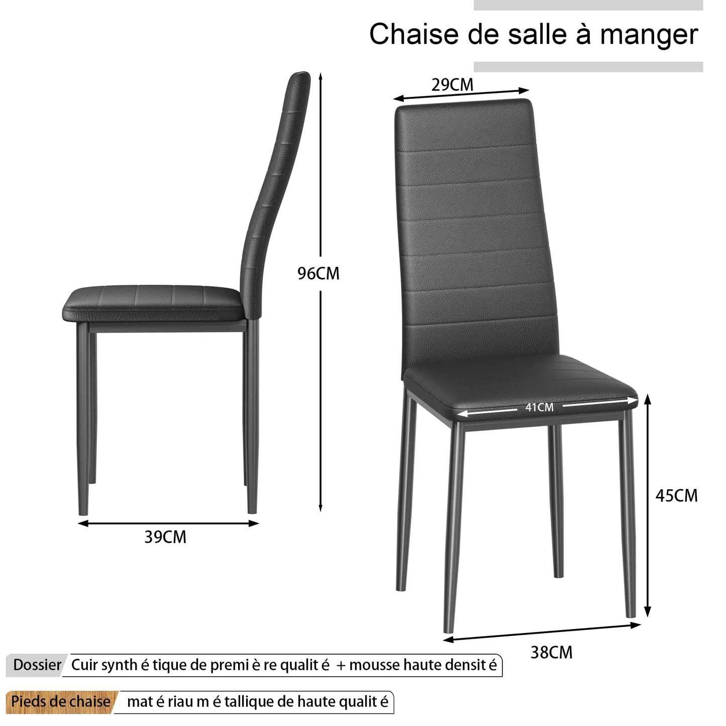 Modern Dining Chairs, Kitchen Chair Leather with Metal Legs and Foot Pads,Thick Padded Seats,Backrest Set