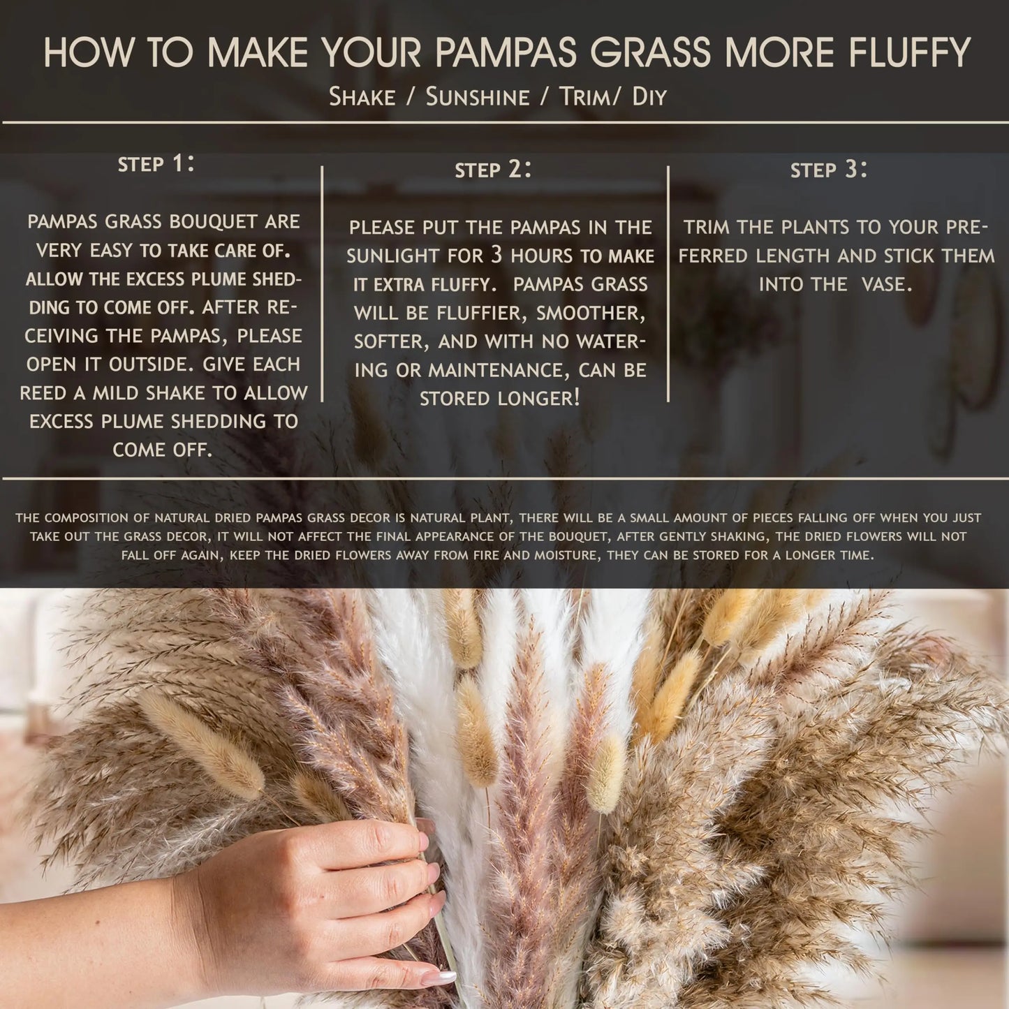 120pcs Fluffy Pampas Bunny Tail Grass Dried Artificial Flowers  Bouquet for Bathroom Wall Office Boho Home Wedding Decorations