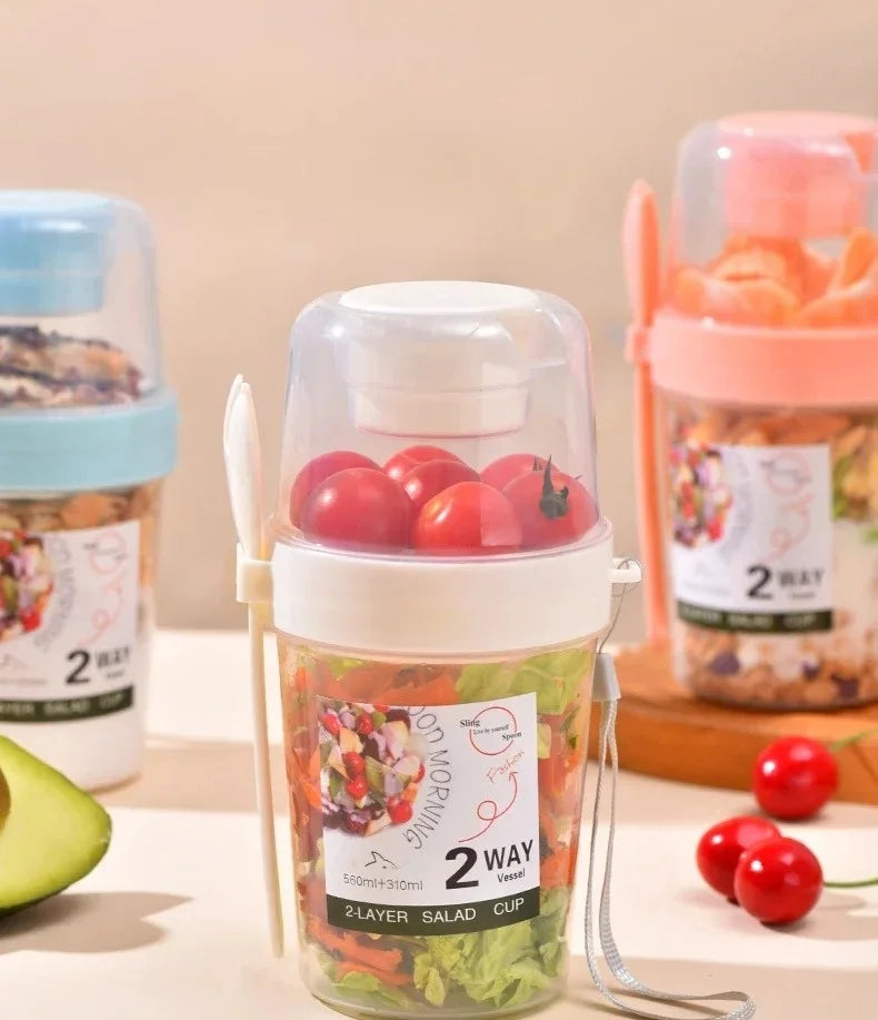 Portable Salad Cup Breakfast Cup Food Stratification Yogurt Cereal Oatmeal Snacks Parfait Containers Fruit Box Cup With Lid Fork