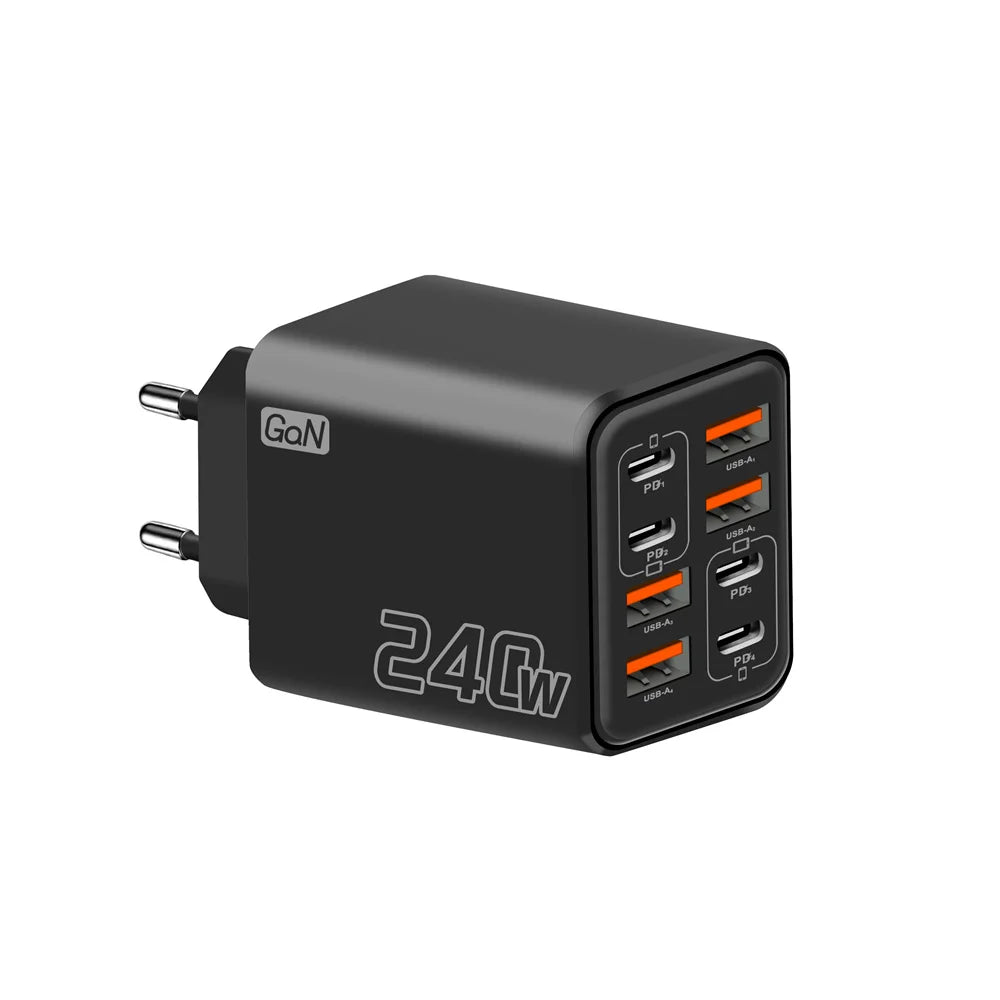 240W 8 in 1 USB C GaN Charger Fast Charging Phone Charger Power Adapter For iPhone Samsung Xiaomi EU/US/UK Plug Travel Charger