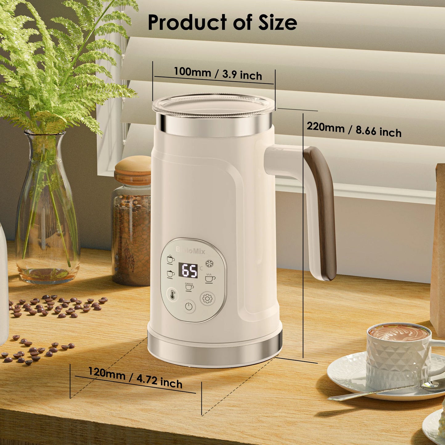 BioloMix 5-in-1 Milk Frother with Upgraded LED Display Touch Screen - Hot And Cold Foam Maker Milk Warmer for Coffee Latte