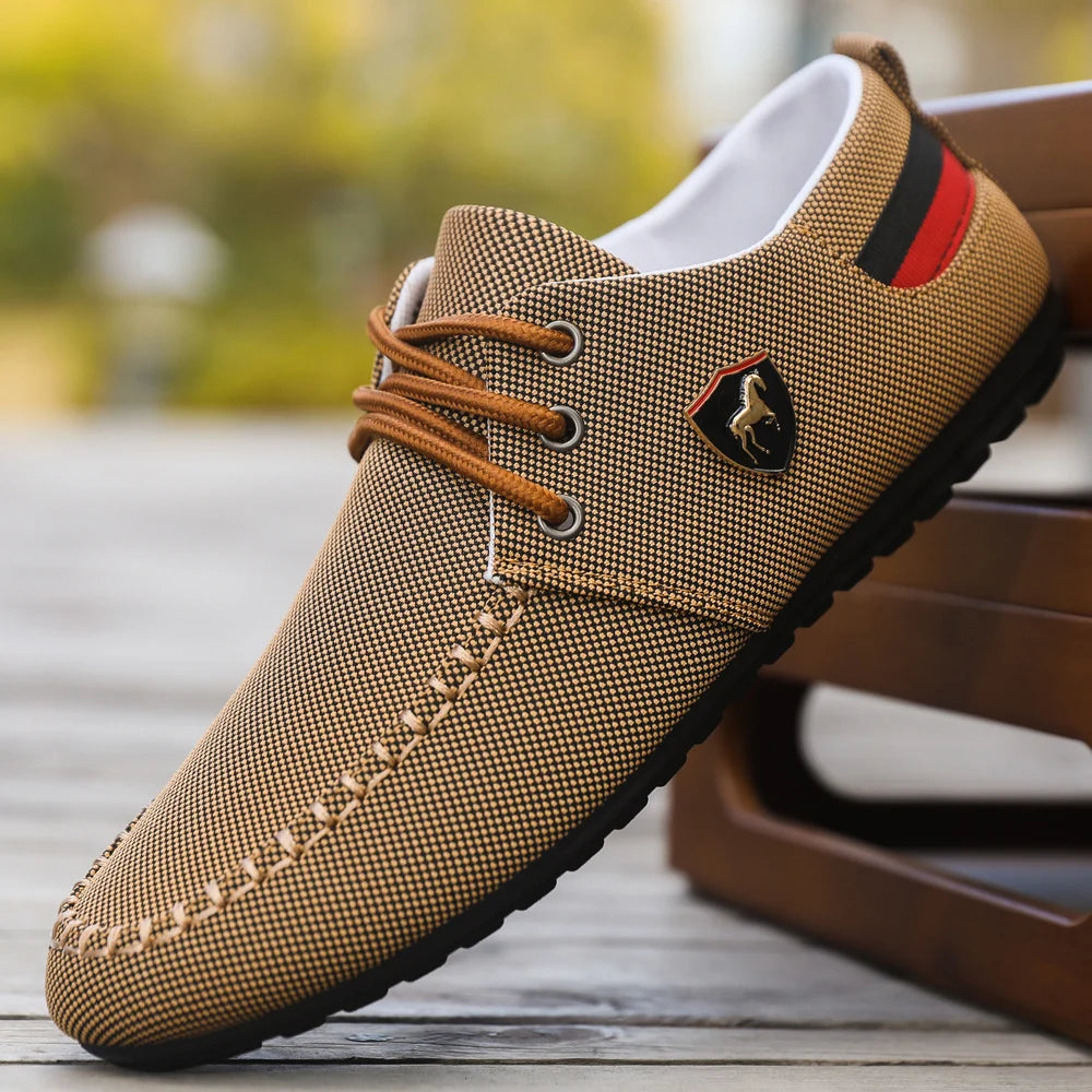 Men's Breathable Fabric Casual Loafers, Soft-Soled Comfortable Lace-Up Low-Top Men's Shoes, Versatile for Daily Commuting and Light Business Wear, Lightweight, Wear-Resistant, Non-Stuffy, Comfortable for Long Wear, Suitable f