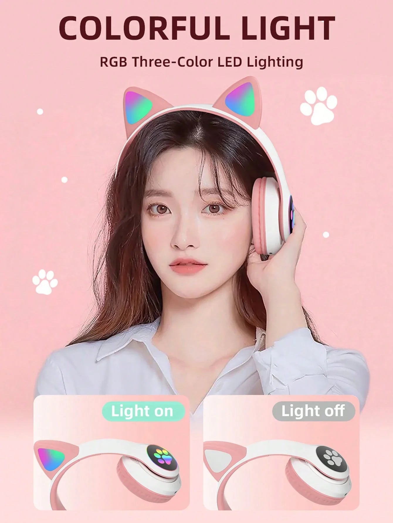 New Cute Cat Wireless Headphones RGB Cute Cat Ears Headset With Microphone Noise Cancelling Kid Stereo Music Children's Gifts