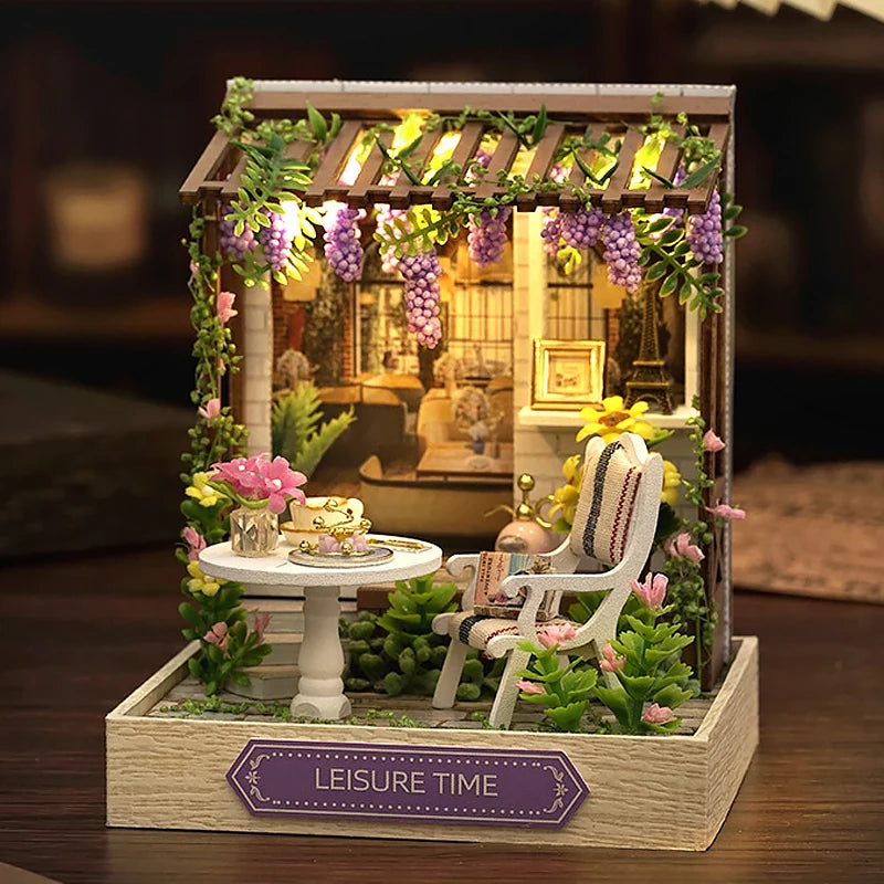 Wooden Miniature Doll House DIY Handmade Assembly Model Building Kit With Dust Cover 3D Puzzle Dollhouse Toys Birthday Gifts