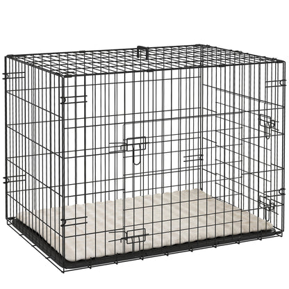 PawHut Foldable Dog Crate with 2 Doors with Tray, Soft Cushion, for Small Dogs, 75 x 49 x 53 cm, Black