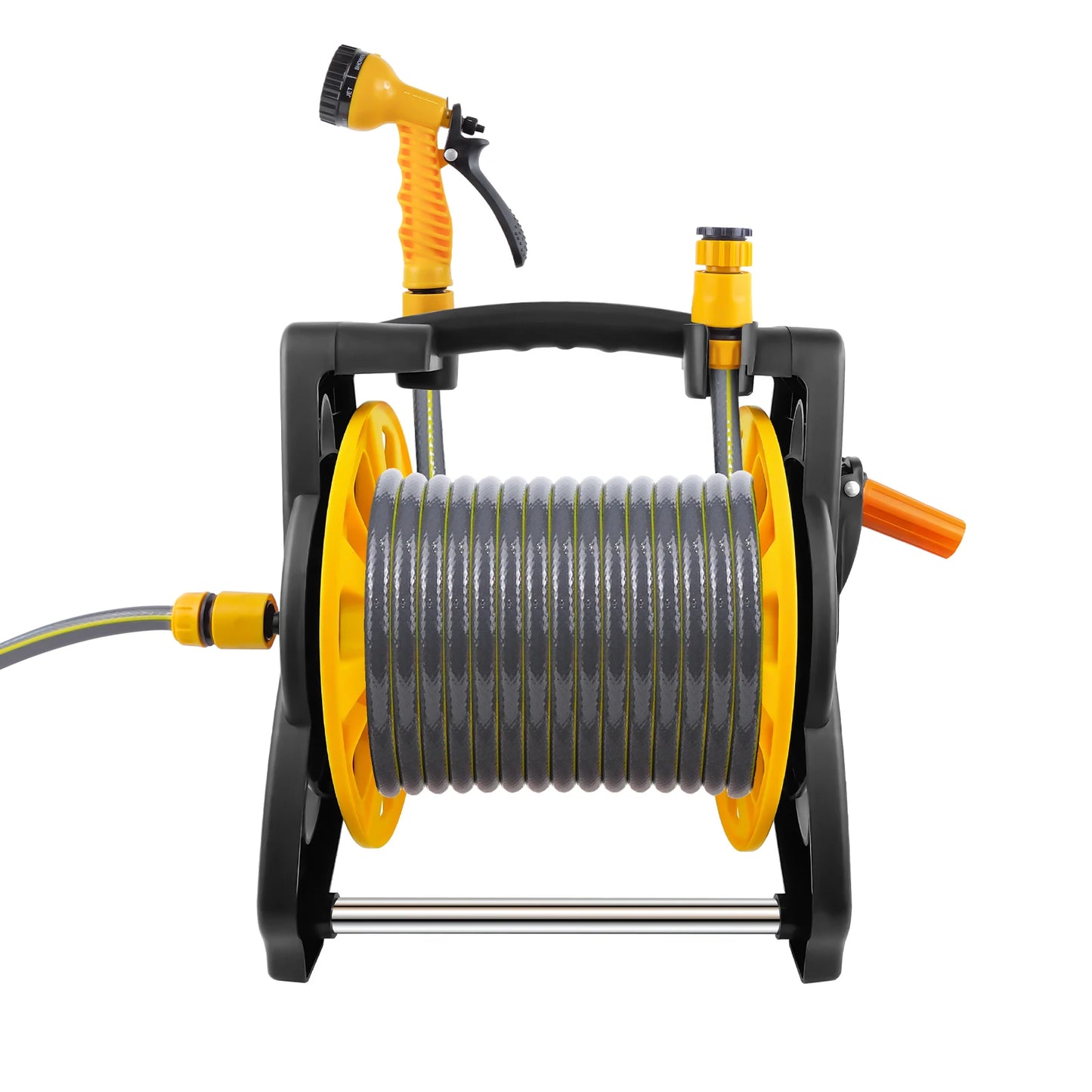 Garden Hose Reel with 15M/25M/30M Water Hose and 7-Function Spray Nozzle, Heavy Duty Portable Hose Reel, Wall Mountable/Portable,Save Space, Multi-Purpose Hosepipe for Watering Garden, Flowers, Cars