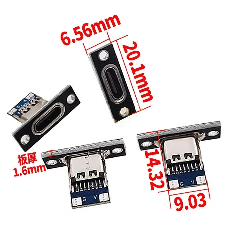 USB 3.1 Type C Socket with Screw Fixing Plate Type-C USB Jack 3.1 Type-C 4Pin 2Pin Female Connector Jack Charging Port