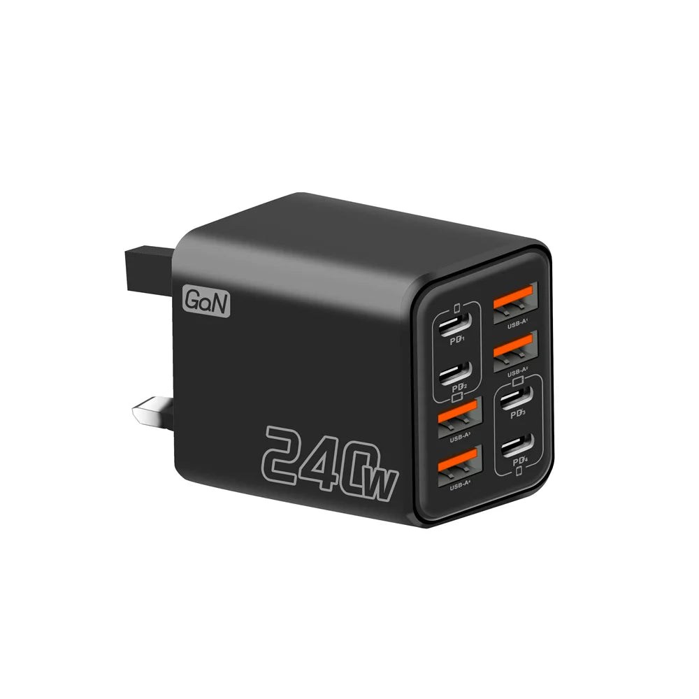 240W 8 in 1 USB C GaN Charger Fast Charging Phone Charger Power Adapter For iPhone Samsung Xiaomi EU/US/UK Plug Travel Charger