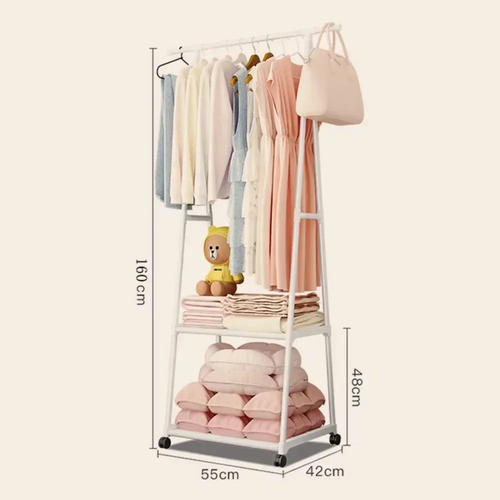 Multifunctional Storage Dormitory Clothes Drying Rack Floor Standing Clothes Rack Simple Clothes Mobile Hanging Clothes Rack