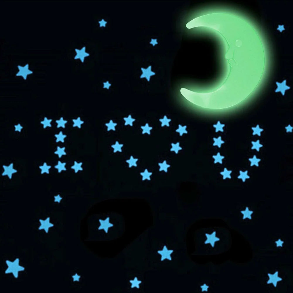 100 Wall Glow In The Dark Stars Stickers Baby Kids Nursery Bed Room Ceiling Cute