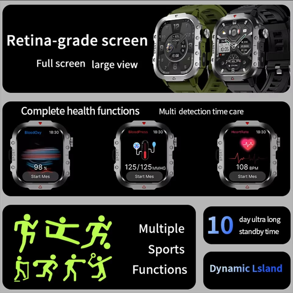 2026 New Smart Watch Men Bluetooth Calling Fitness Tracker LED Flashlight Sleep Monitor Sports Smartwatch For Android iOS