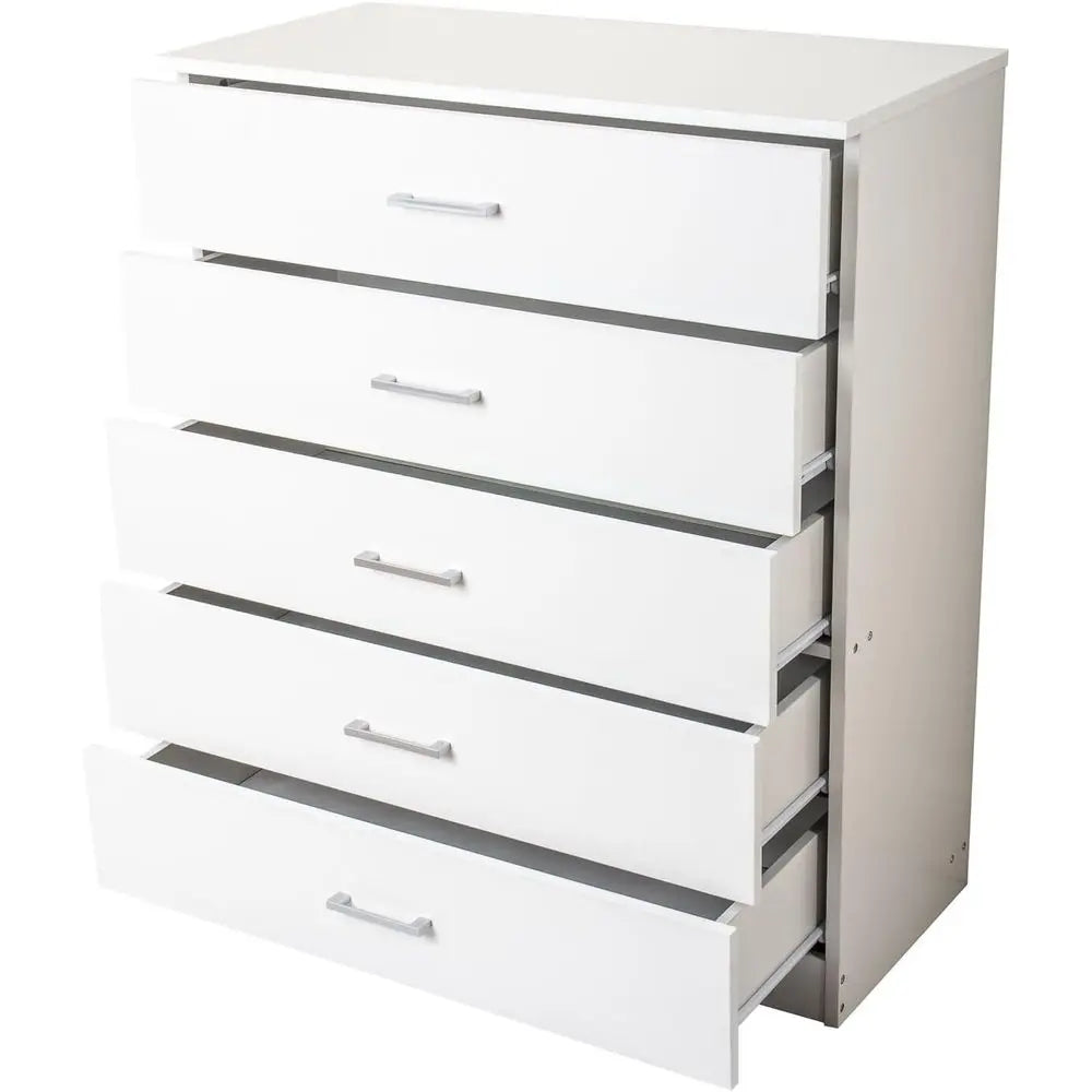 5-Drawer White Bedroom Chest with Anti-Bow Support and Clothes Organizer