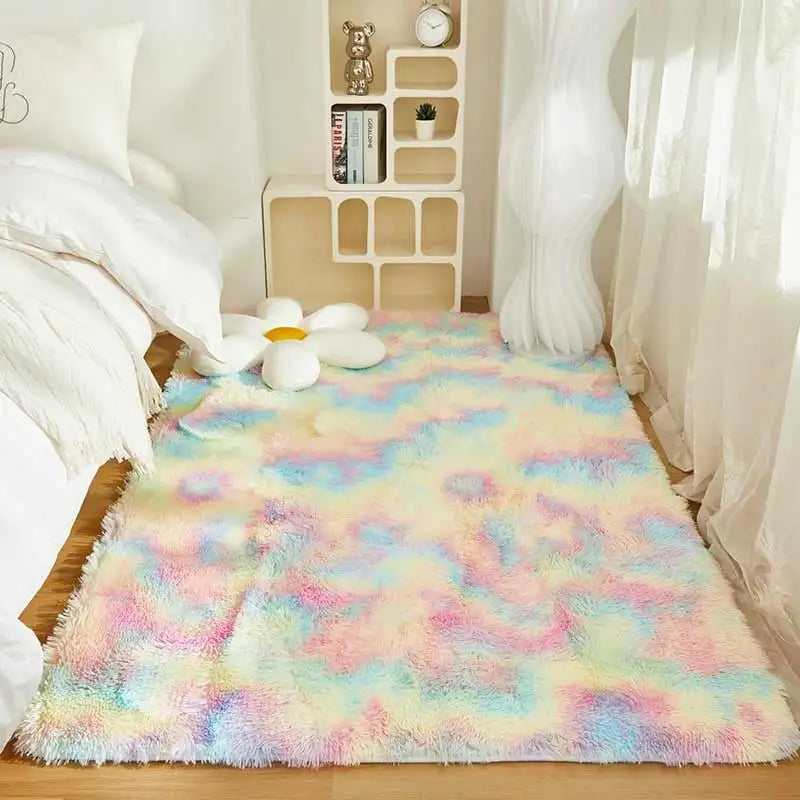 Plush Carpet Living Room Sofa Coffee Table Rug Green Pink Fluffy Soft Blankets Area Rugs Children's Room Non-Slip Mat Home Decor