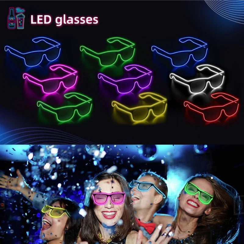 New Cool Flashing Glasses EL Wire LED Glasses Glowing Party Supplies Lighting Gift Bright Light Festival Party Glow Sunglasses