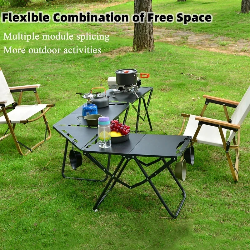 Portable Foldable Beach & Camping Table, Hollow Edge Picnic Table, Lightweight Hangable Outdoor Table for Travel