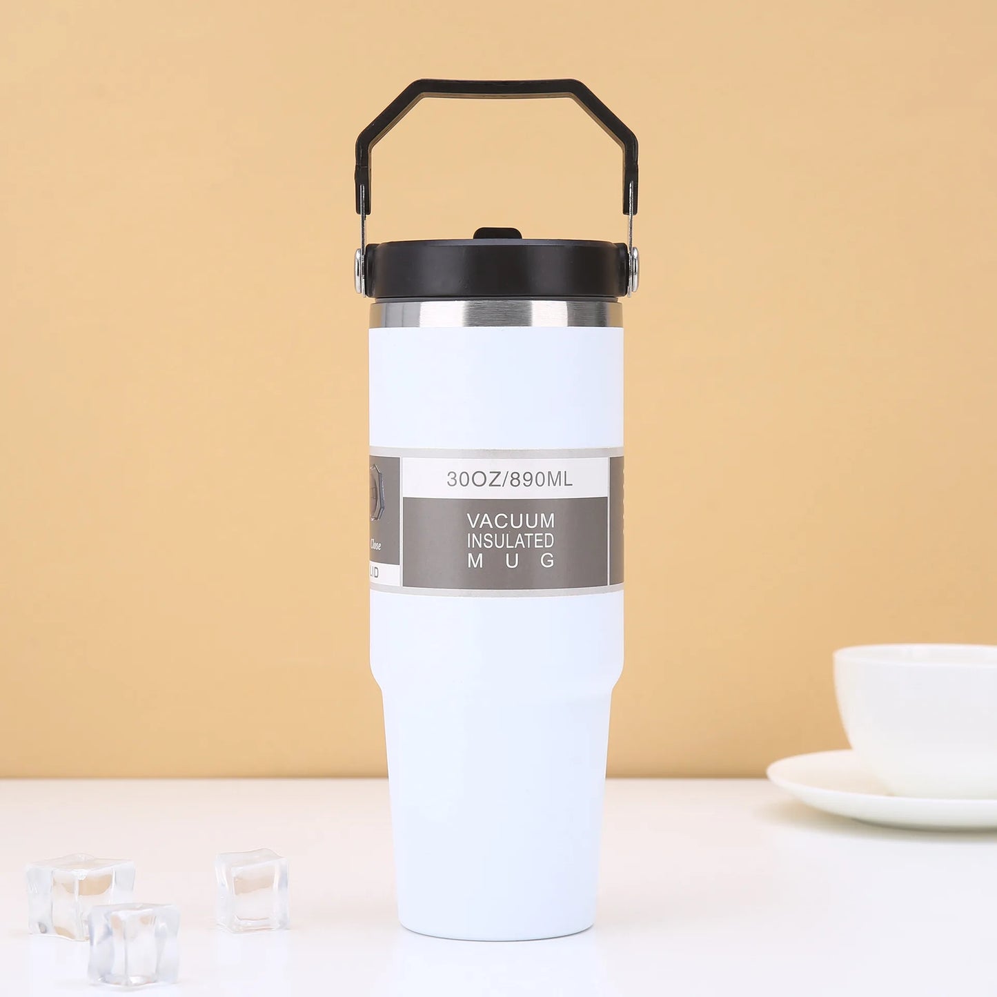 890ML Stainless Steel Thermos Cup with Straw  Keep Cold and Hot Car Coffee Cup Portable Vacuum Flask Travel Thermos Water Bottle