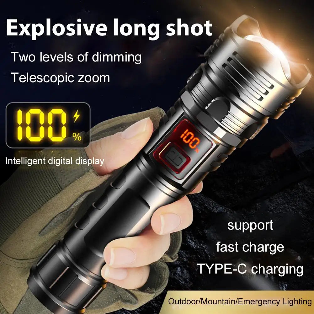 LED Flashlight Super Bright Rechargeable Portable Ultra Power Torch Lamp Retractable Digital Zoom Hand Light For Camping Ou K5Y6