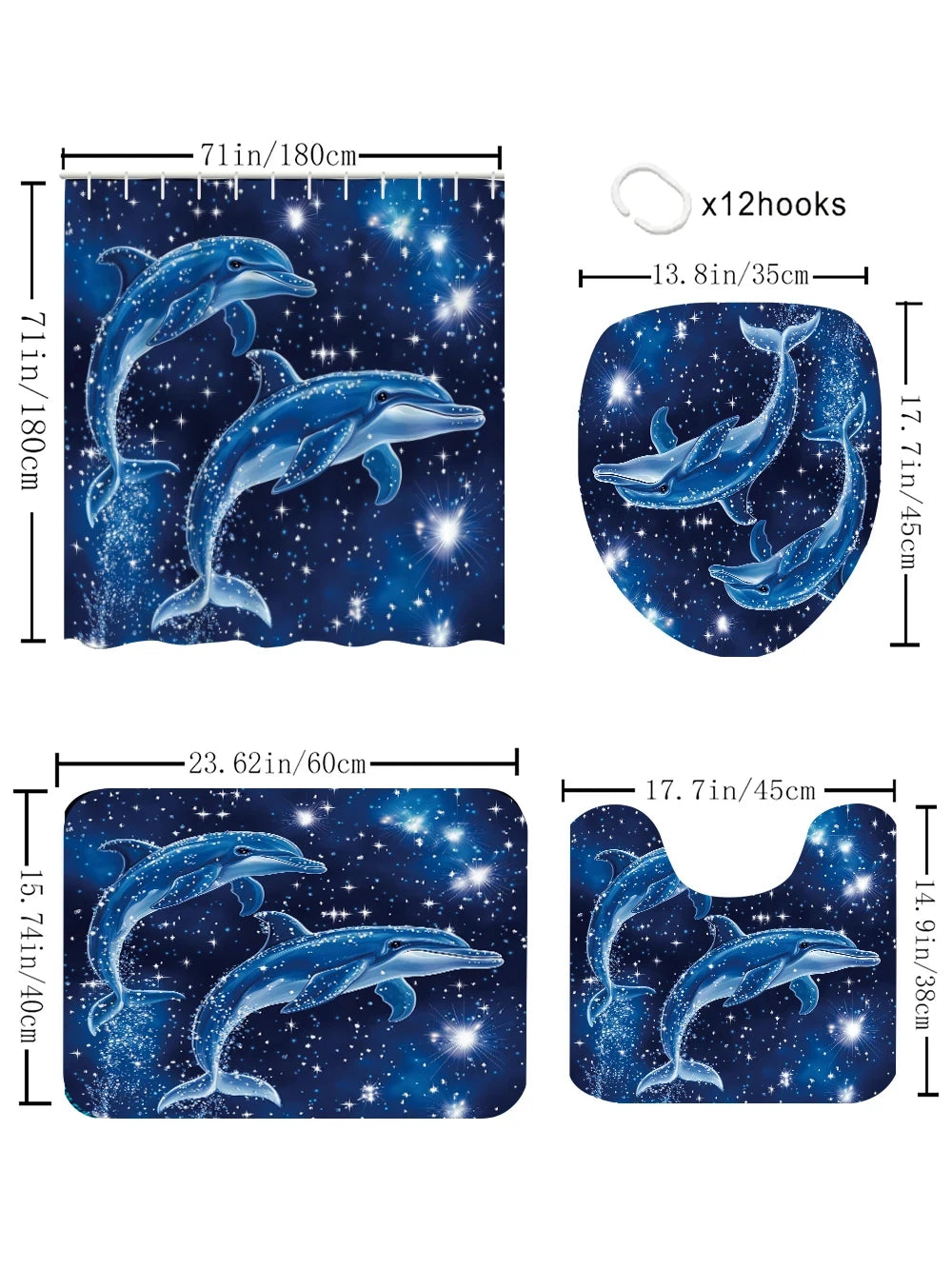 Dolphin Bathroom Four-piece Set - Avant-garde Waterproof Shower Curtain, creating a complete bathroom suite