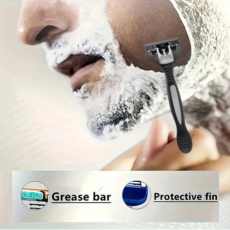 Men's manual razor safety razor 6-layer stainless steel hair removal knife, replaceable razor head, razor tools.