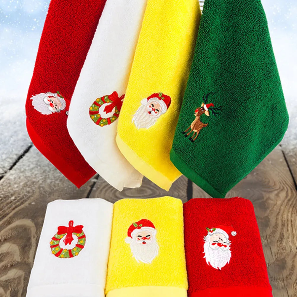 2Pcs Christmas Cartoon Face Towel Pure Cotton Embroidered Xmas Towel for Kids Holiday Gift Soft Absorbent Facial Cloth