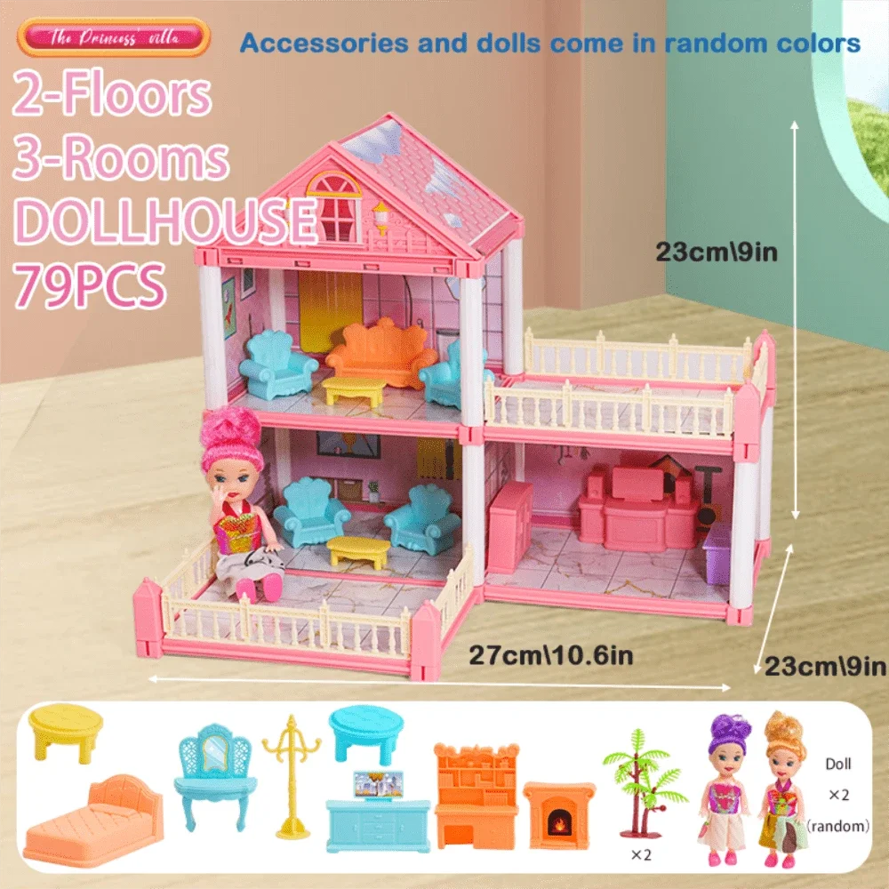 Girl Doll House Toy 3d Assembly Dollhouse Diy Mini Toy Accessories Villa Princess Pink Castle Children Pretend Birthday Gift