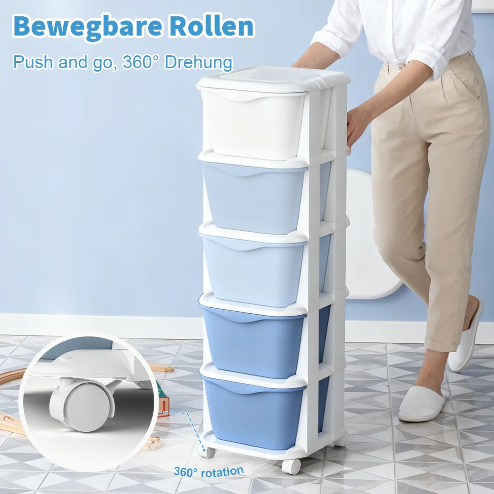 6/5 Tier Drawer Storage Cabinet Stackable Dustproof Storage Organizer with Wheels Floor-standing Storage Box Office Supplies