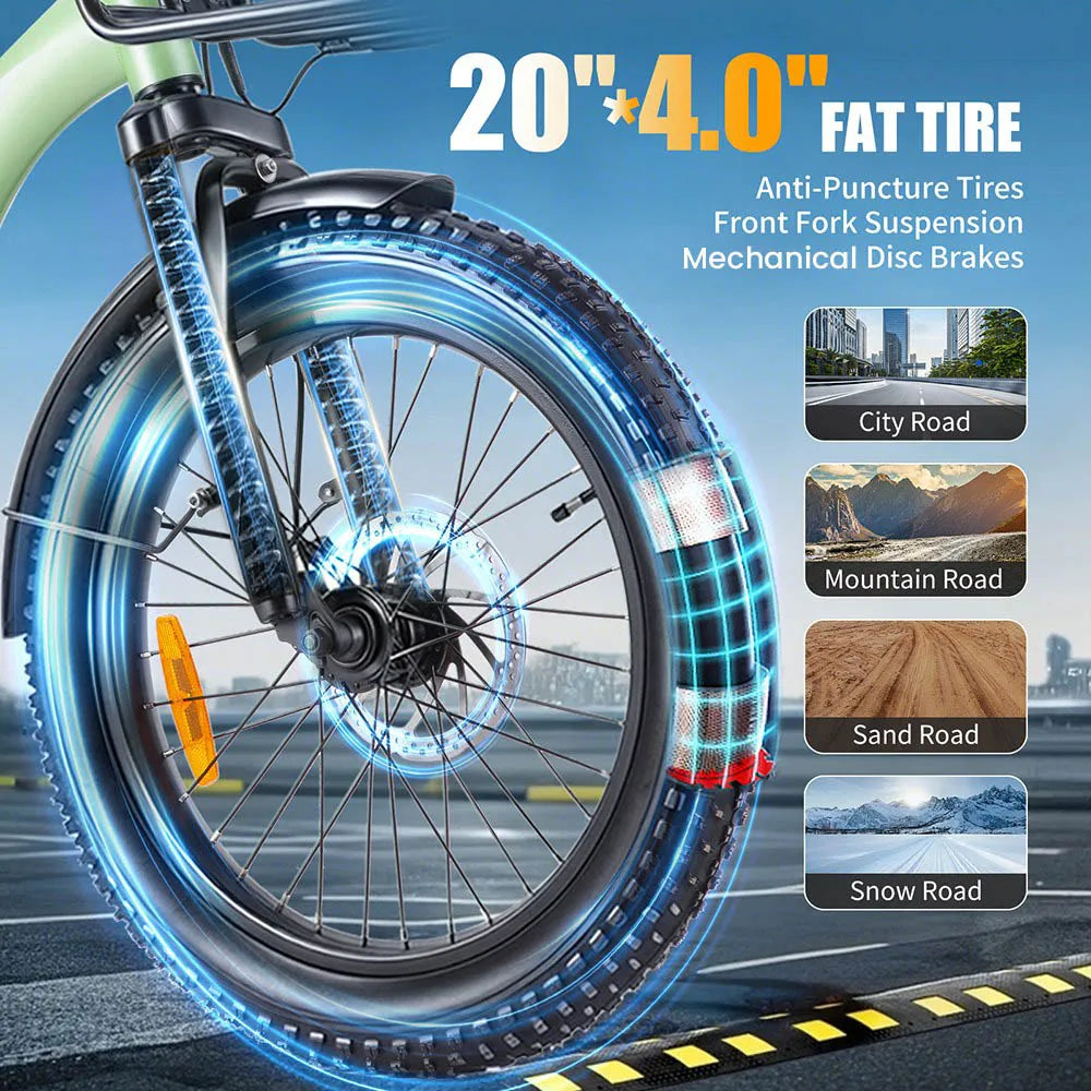 UK Stock TWOFISH TF02 E-Bike: 250W, 36V 17.8Ah, 20"x4" Tyres, 25km/h Max Speed, 100km Max Range, Disc Brakes, Front Suspension