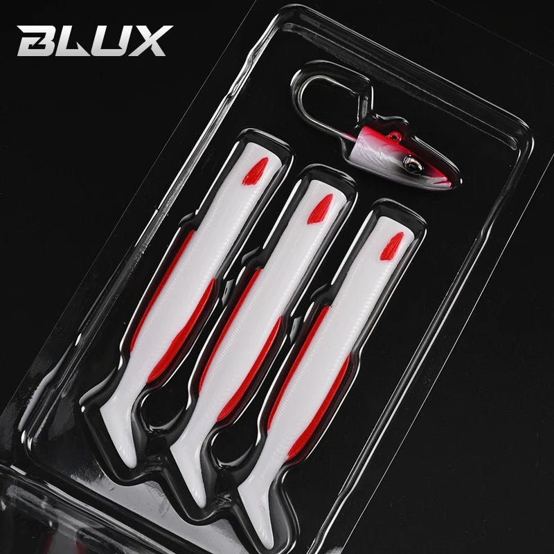 BLUX Happy Sandeel 11cm 17g Soft Live Eel Fishing Lure Paddle Tail Jig Head Hook Vinyls Vibration Artificial Bait Saltwater Gear