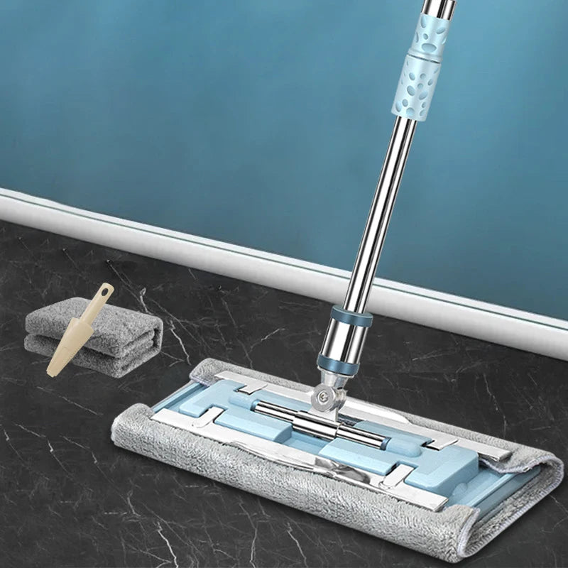 Lazymen Steel Clamp Flat Mop No Hand Wash Needed Floor Cleaning Tool Home Use Stainless Steel Pole Fine Fiber Cloth Dust Pusher