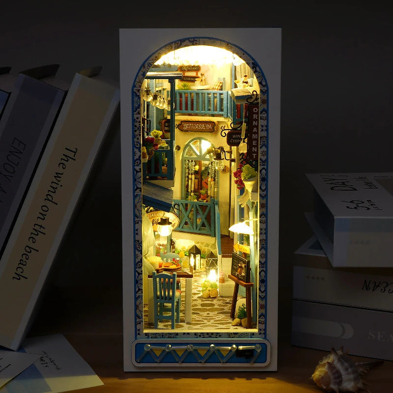 DIY Book Nook Kit Shelf Inser Dollhouse Model Building Kit Wooden Bookshelf Room Dollhouse Bookend Toy For Adults Birthday Gifts