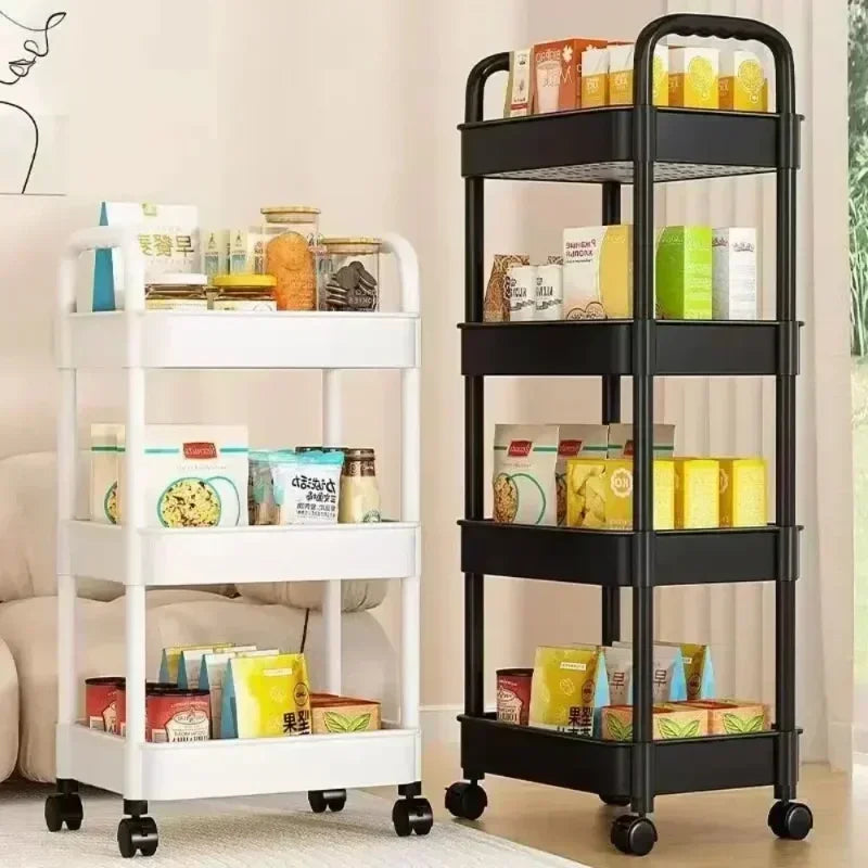 Household Multi-layer Small CartStorage Rack with Wheels To Floor Kitchen Bedroom Bathroom