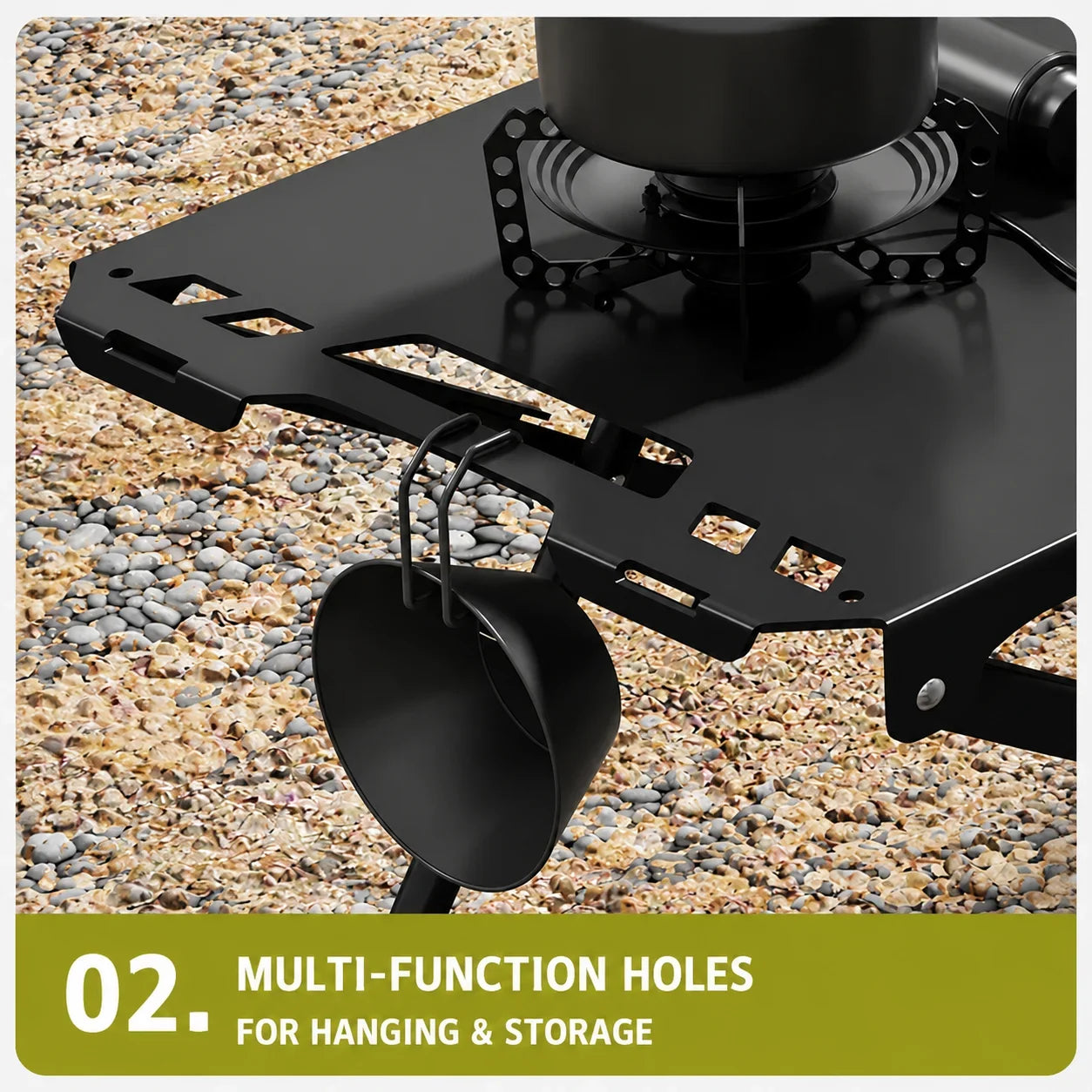 Green Portable Foldable Camping Table, Hollow Edge Hangable Design, Lightweight Durable Table for Picnic Beach Outdoor Travel