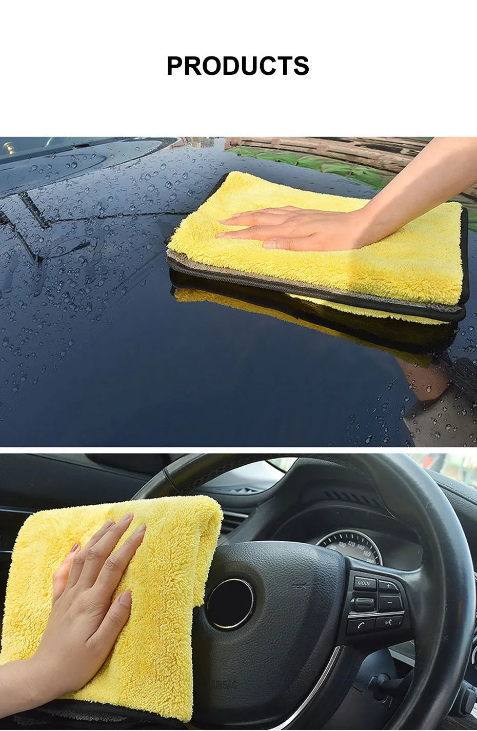 SEAMETAL Microfiber Car Washing Towel 400GSM Double-Sided Coral Velvet Clean Towels High Water Absorption Car Wash Drying Cloth
