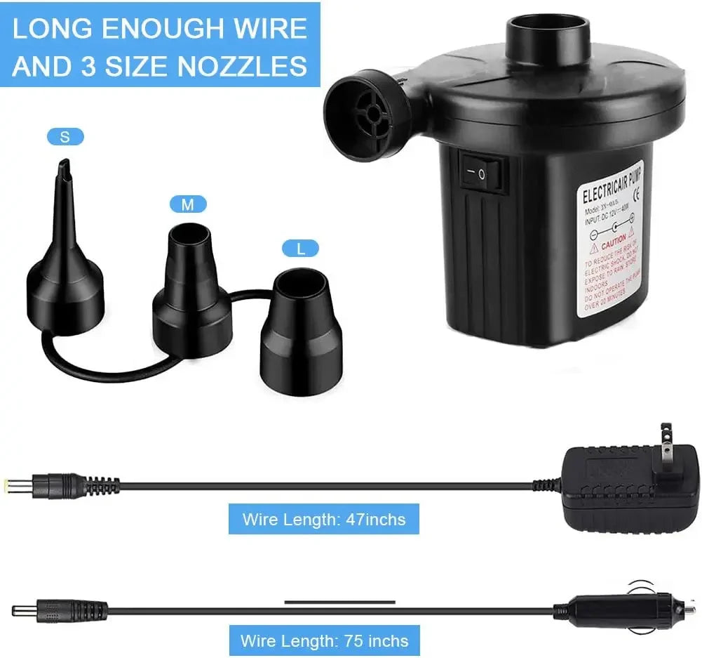 Portable Electric Air Pump High Pressure Fast Inflator Deflator for Air Mattress Inflatable Boat Pool Floats Outdoor Blower