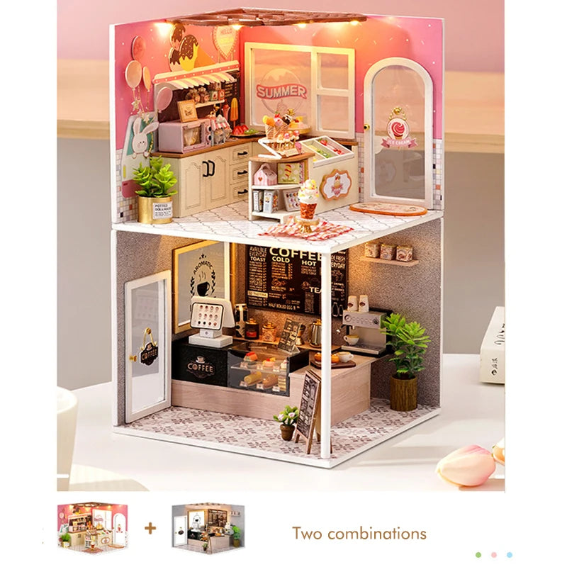 DIY Wooden Miniature Doll House Small House Kit 3D Puzzle Assembly Building Kits With Furniture LED Dollhouse Toys For Gifts