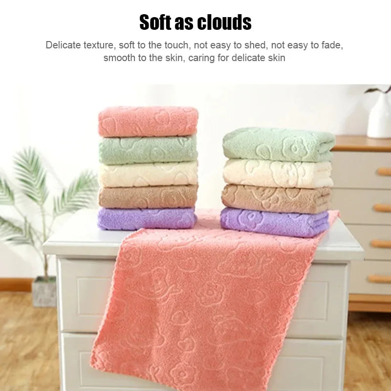 5-Piece Set Soft Absorbent Coral Fleece Quick-Drying Bathroom Towels Cute Fun Design Face Towels for Home