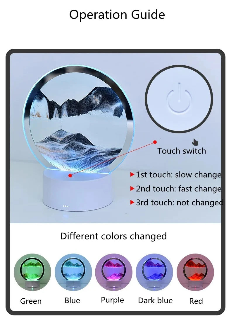 3D Flowing Sand Painting Night Light Atmosphere Light Landscape Hourglass Decompression Flowing Sand Ornament Desk Lamp Gift