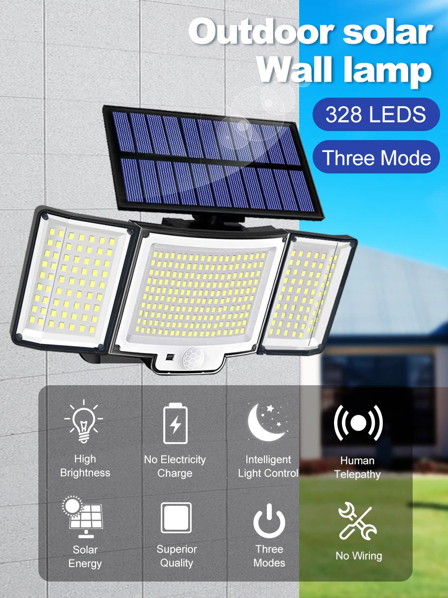 LED Solar Lights 228/328 Outdoor PIR Motion Sensor Wall Lamp IP65 Waterproof Street Light with Remote for Garden Lighting