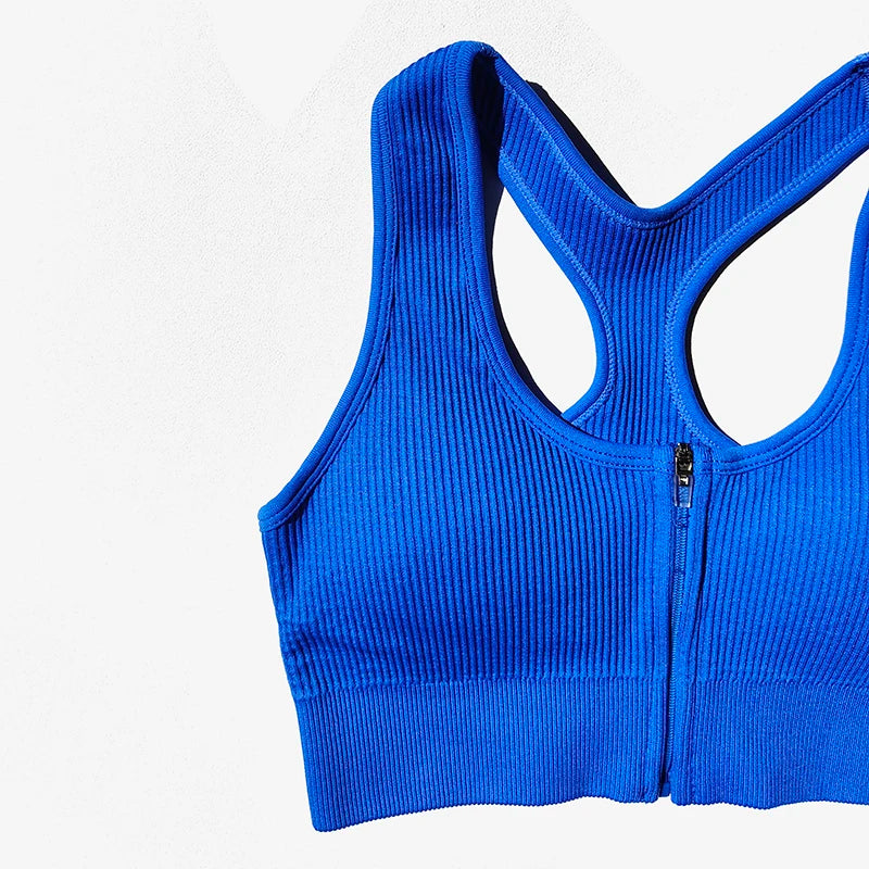 Seamless Women Yoga Set Workout Sportswear Gym Clothing Zipper Long Sleeve High Waist Leggings Fitness Bra Athletic Sports Suits