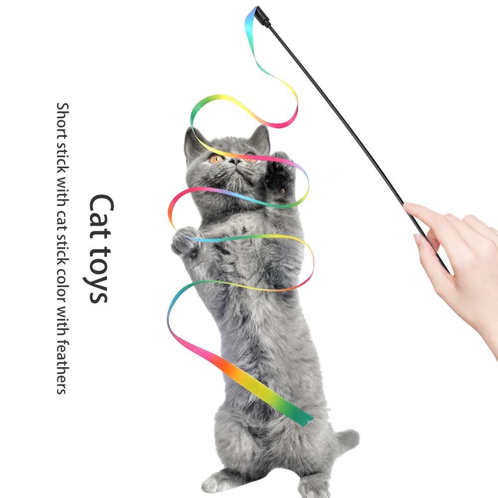 Cat Toys Cute Funny Colorful Rod Teaser Wand Plastic Pet Toys for Cats Interactive Stick Pet Teaser Cat Supplies