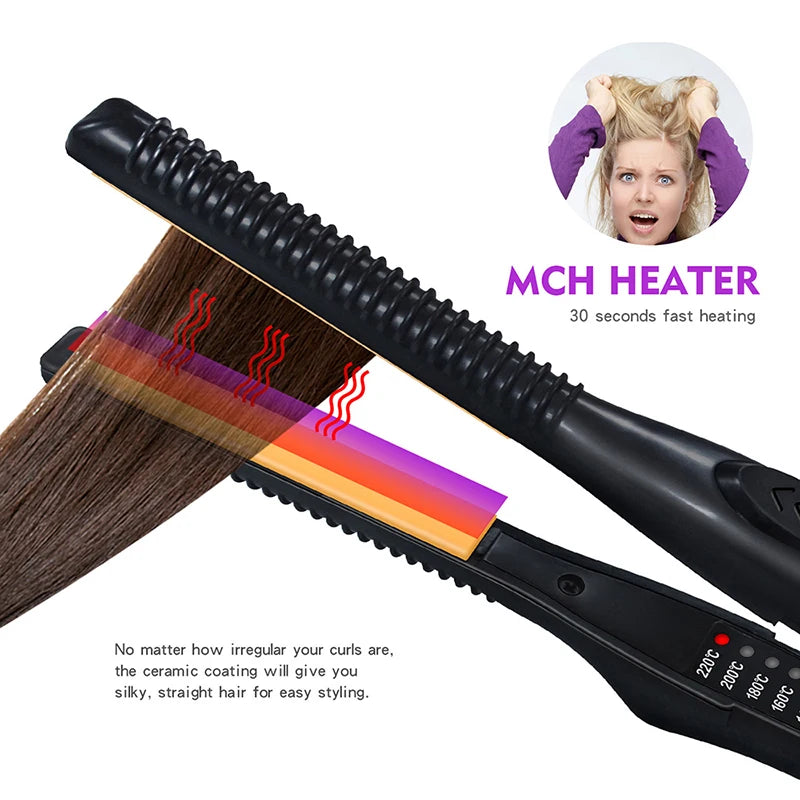 Mini Teddy Wave Hair Straightener Thin Pencil Flat Iron Titanium Professional Salon Hair Curler for Short Hair