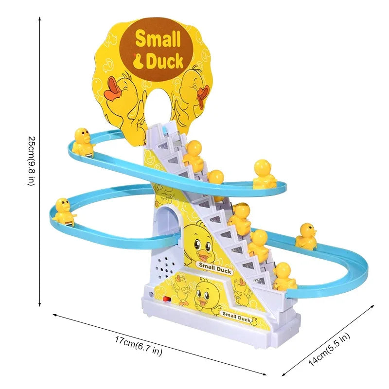 Automatic Climbing Duck Track Toy Set, DIY Rail & Roller Coaster with Music Lights, Interactive Educational Race Game Gift