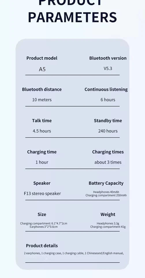 UEESFIT A5 TWS Wireless Bluetooth Earphones Headphones In Ear Earbuds Sports Gaming Headset Noise Cancelling Ear Buds with Mic