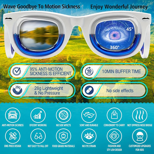 Kids' Motion Sickness Glasses - Ultra-Light Travel Essential for Car/Air/Sea and Cruise | Nausea Relief