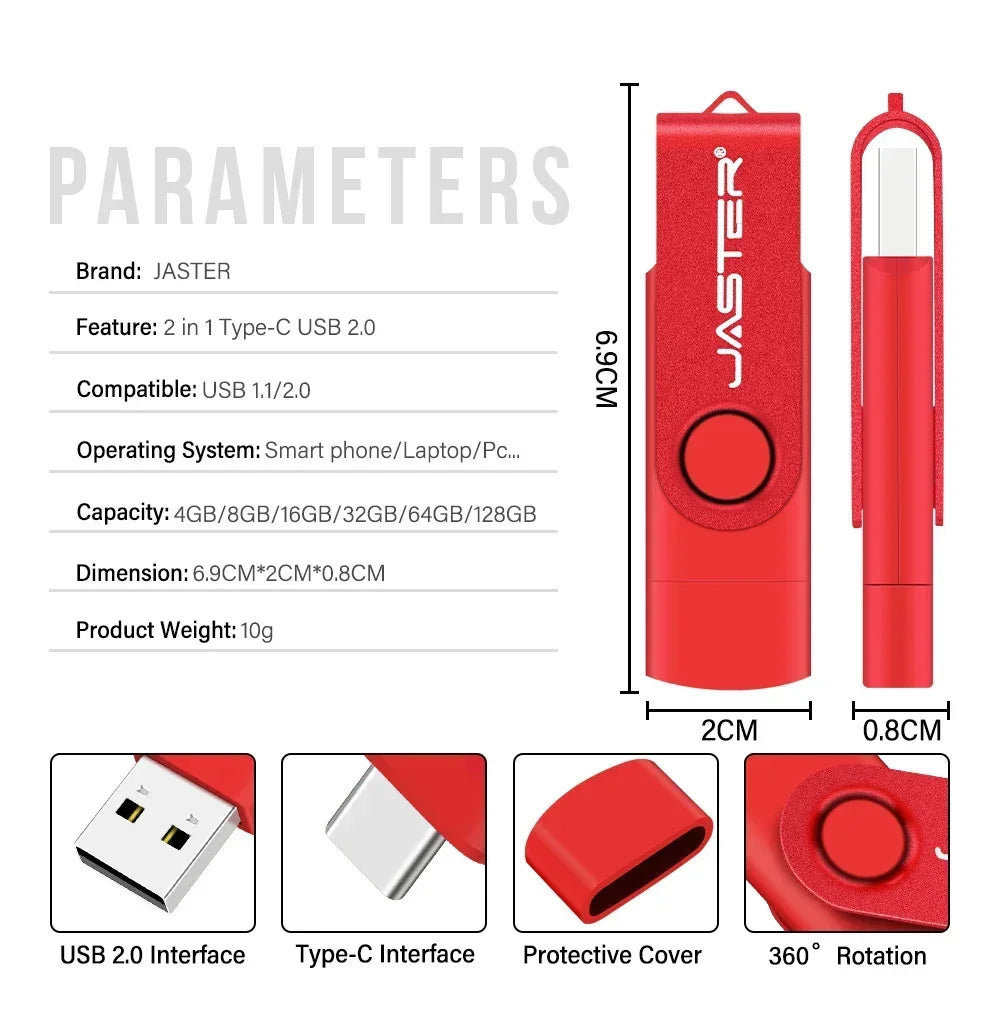 Multifunctional OTG 2 IN 1 Type-c USB Flash Drive Pendrive 128GB Cle Usb Флэш-накопител Stick 32/64 GB Pen Drive for Phone