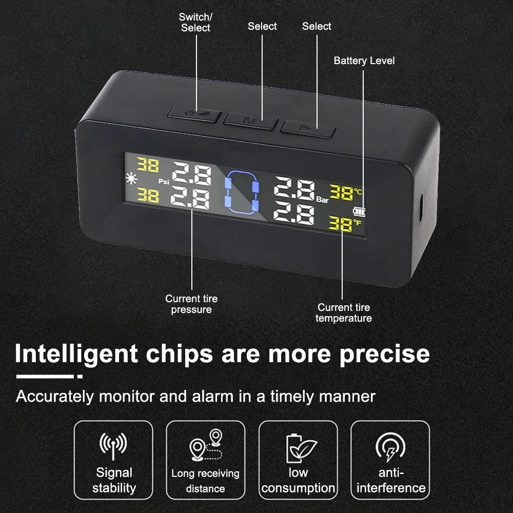 Tire Pressure Monitoring System Temperature Warning New C External Battery Version Sensors Solar TPMS Car Tyre Pressure Monitor